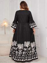 Honey Plus Size Printed V-Neck Long Sleeve Maxi Dress OutfitFlow